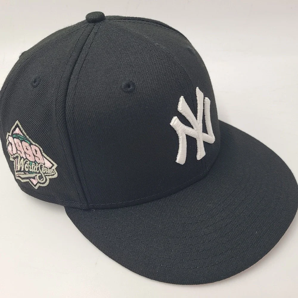 New York Yankees Hat Fitted 7‎ 1/2 New Era 59Fifty Black Pink 1999 World Series